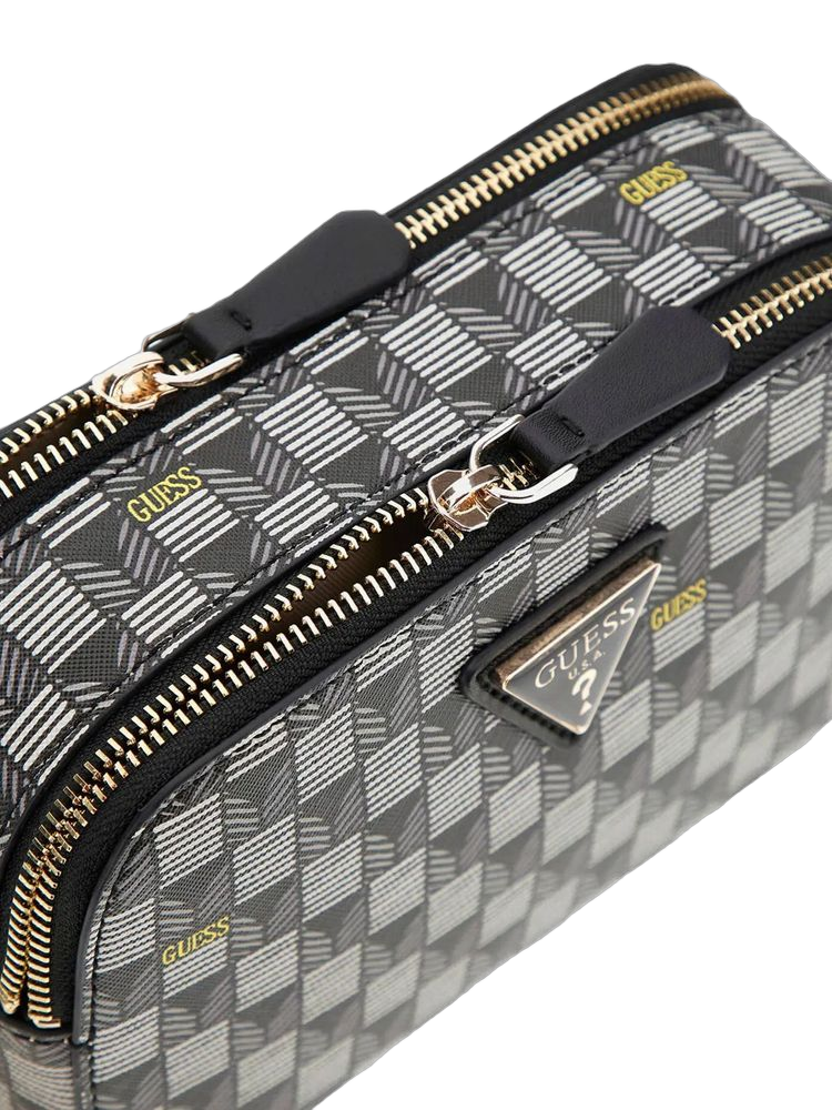 Guess Quilted Polyurethane Chevron Crossbody Bag — Black