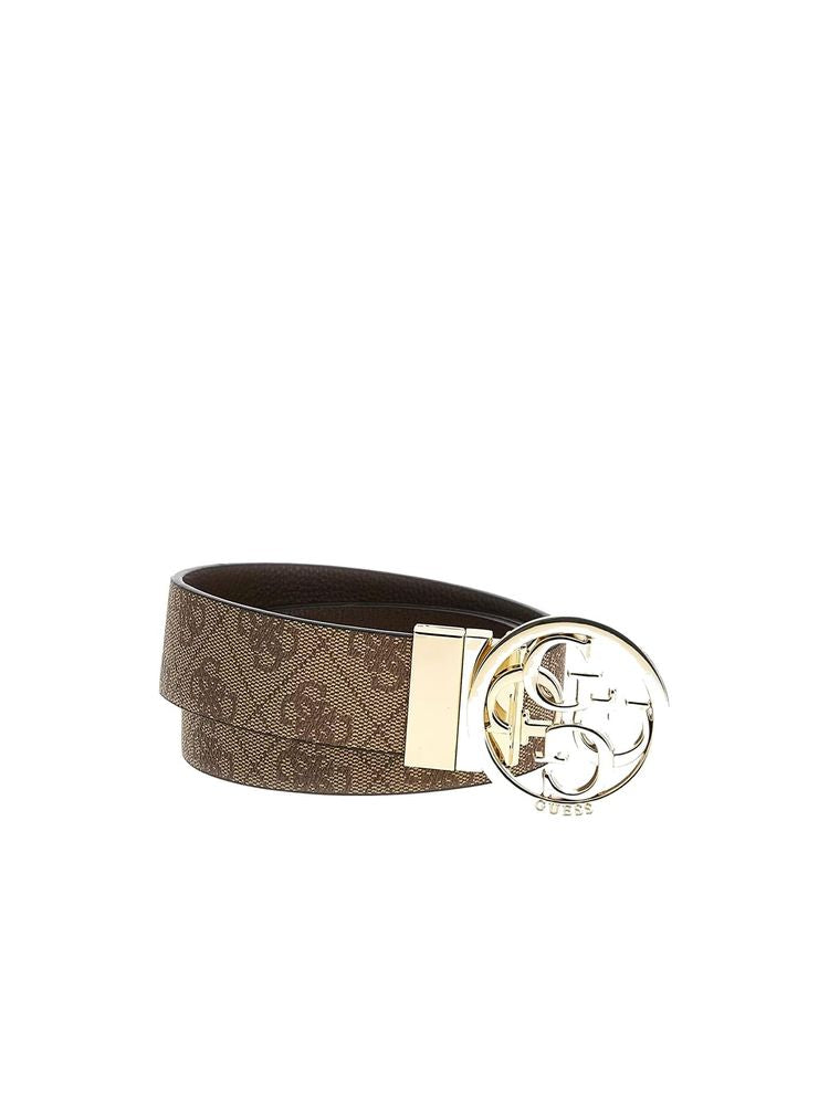 Guess Logo-Embellished Belt — Beige Latte Logo Polyester