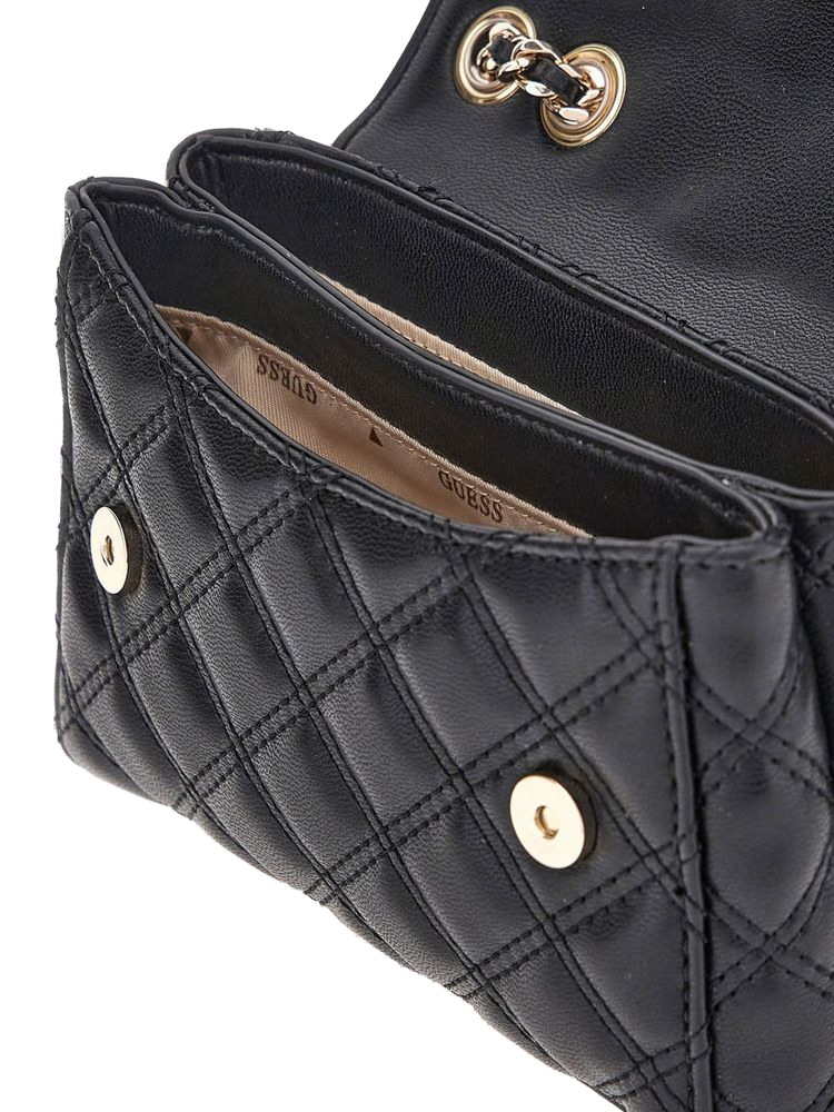 Guess Quilted Polyurethane Shoulder Bag — Black