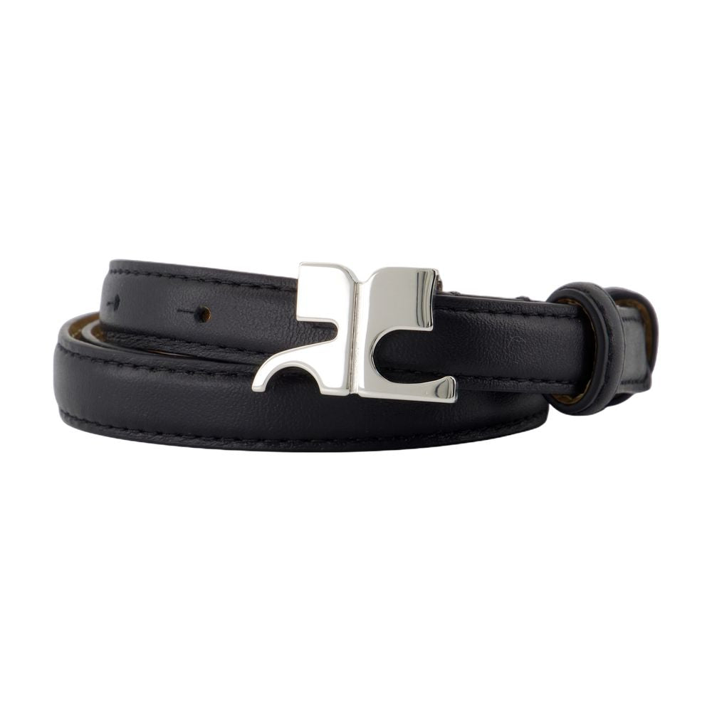 Courreges Logo-Buckle Leather Belt — Black Calfskin