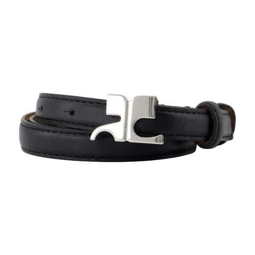 Courreges Logo-Buckle Leather Belt — Black Calfskin