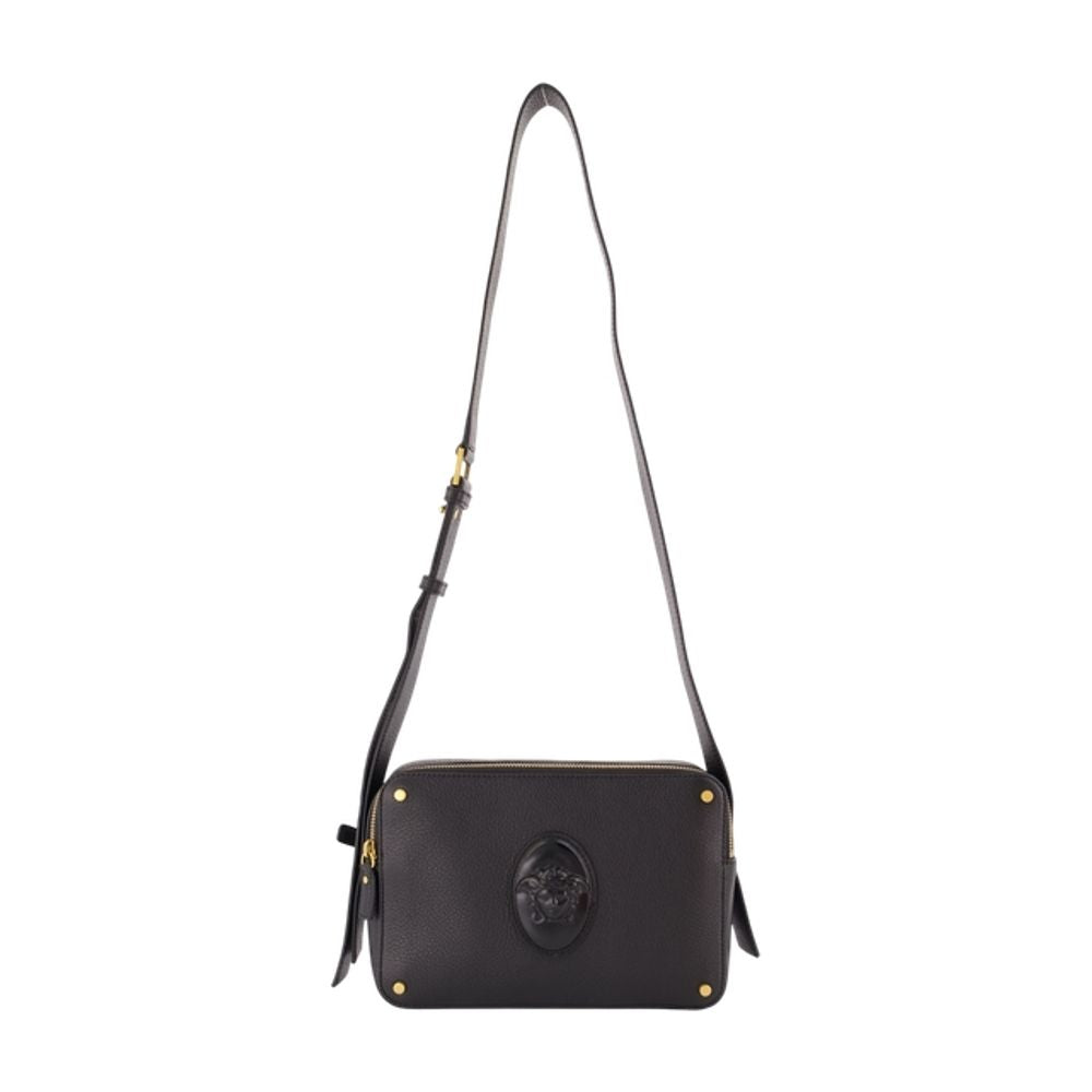 Versace Medusa-Embossed Calfskin Shoulder Bag — Black