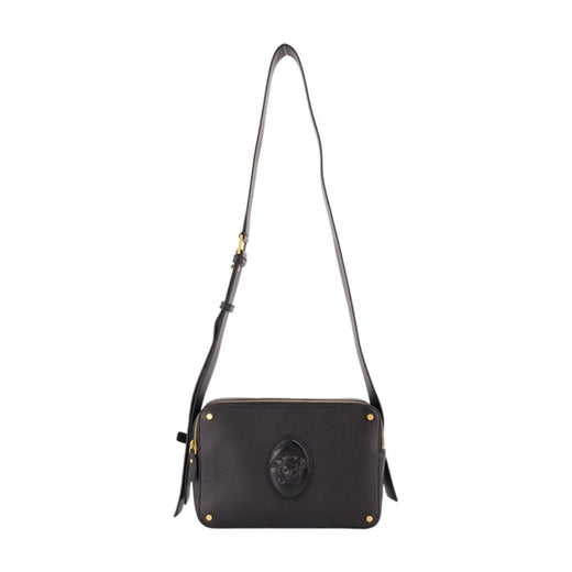 Versace Medusa-Embossed Calfskin Shoulder Bag — Black
