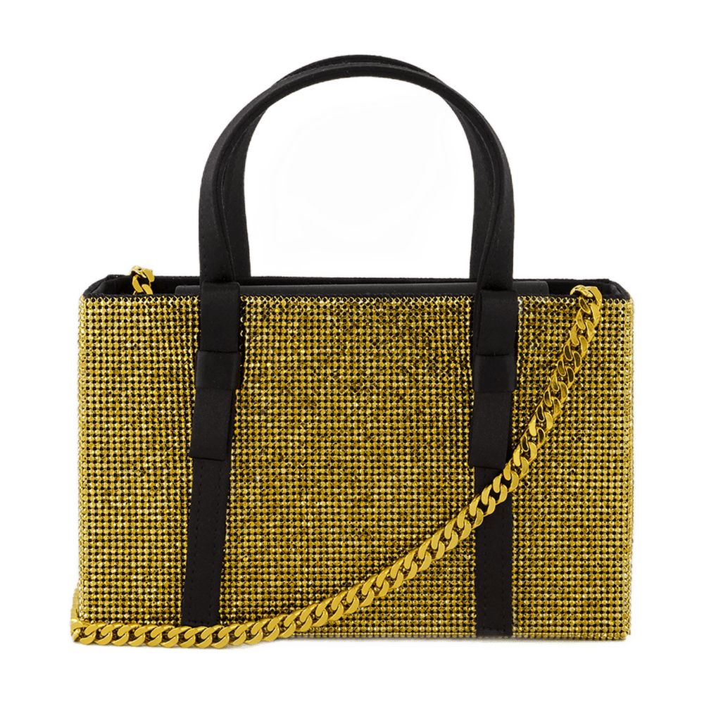 Kara Gold Mesh With Black Leather Tote Bag — Others
