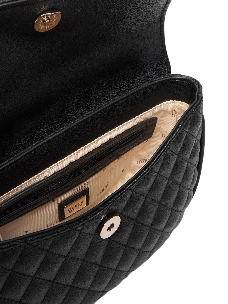 Guess Quilted Polyurethane Crossbody Bag — Black