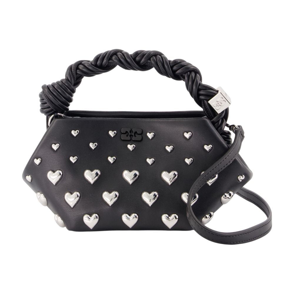 Ganni Bou Mini Hearts Top Handle Bag — Black Synthetic