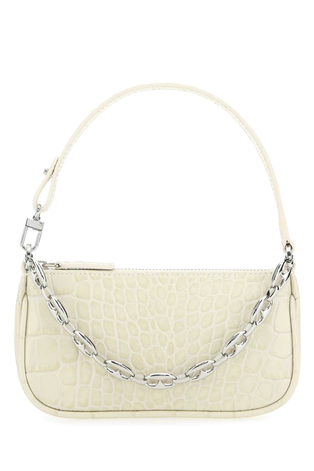 By Far Crocodile-Embossed Leather Shoulder Bag — Cream