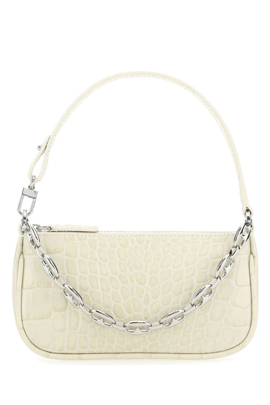 By Far Crocodile-Embossed Leather Shoulder Bag — Cream