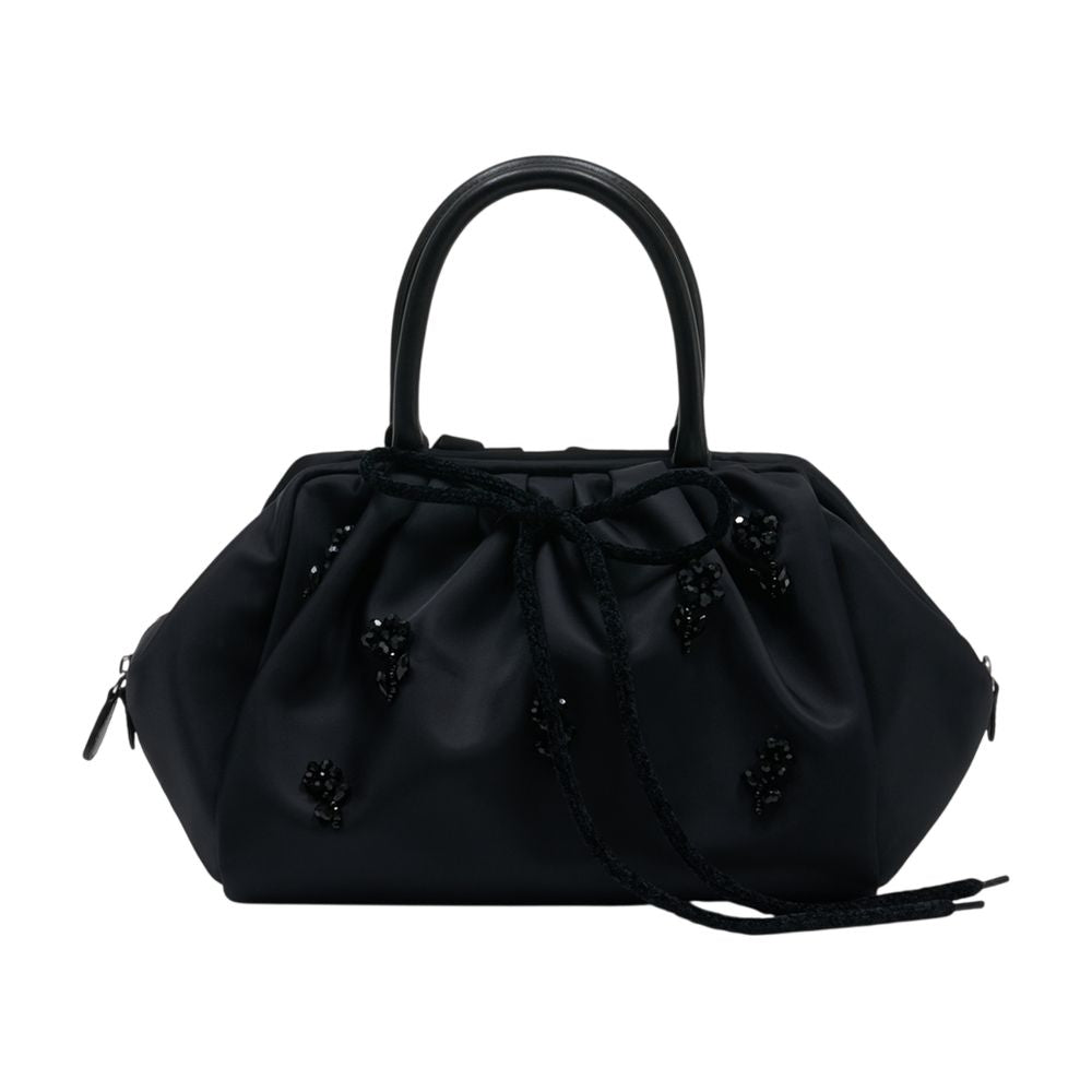 Simone Rocha Gathered With Embroidered Details Top Handle Bag — Black Synthetic