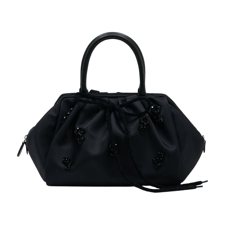 Simone Rocha Gathered With Embroidered Details Top Handle Bag — Black Synthetic