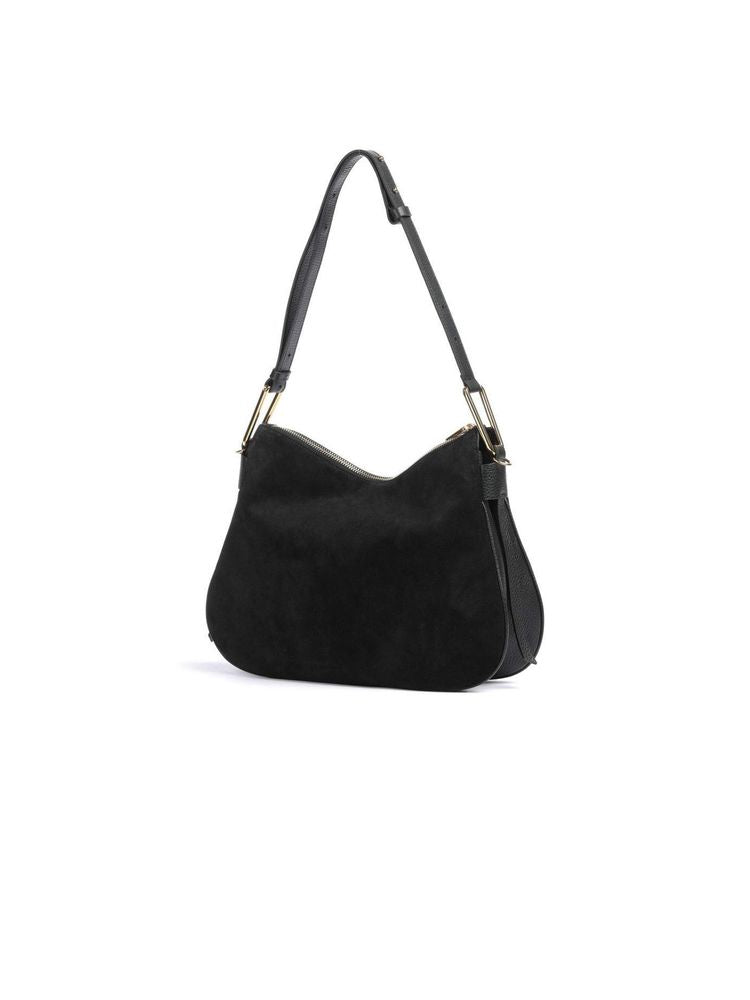 Coccinelle Mixed-Material Suede Shoulder Bag — Black Cowhide