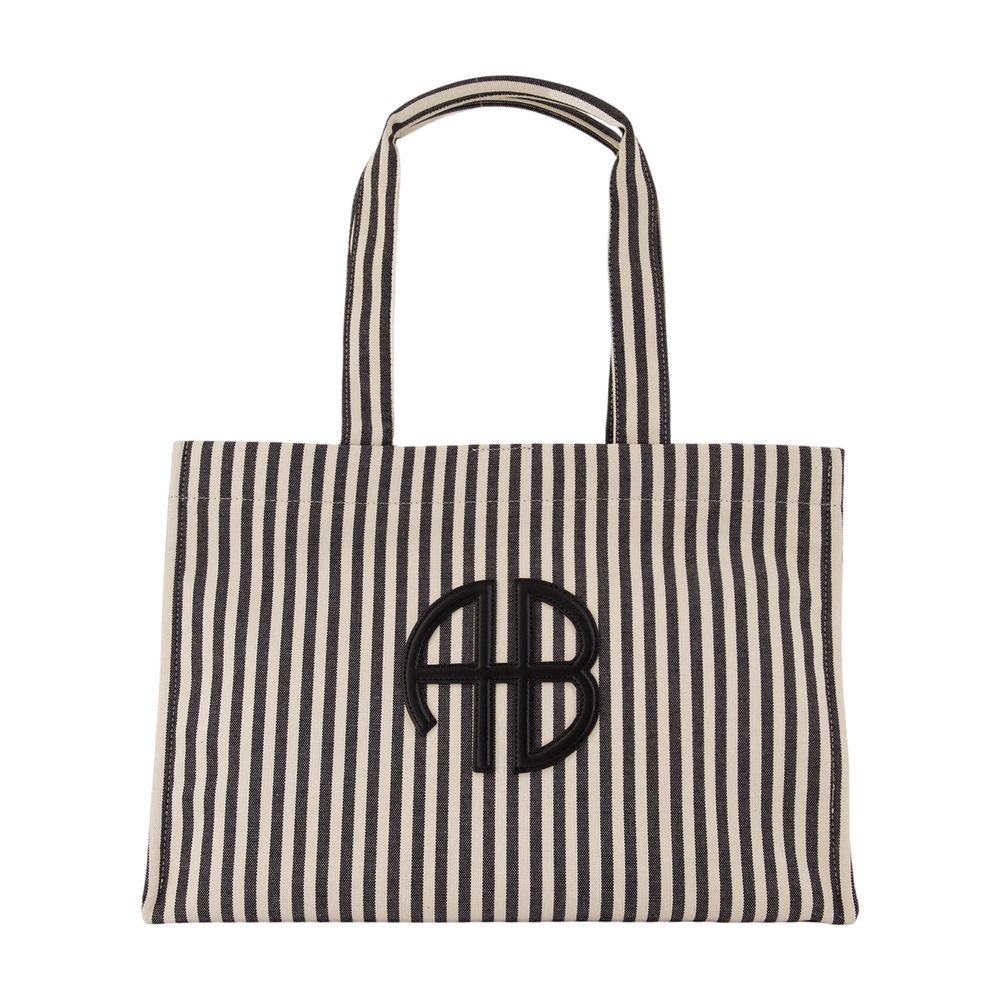 Anine Bing Striped Cotton Tote Bag — Black