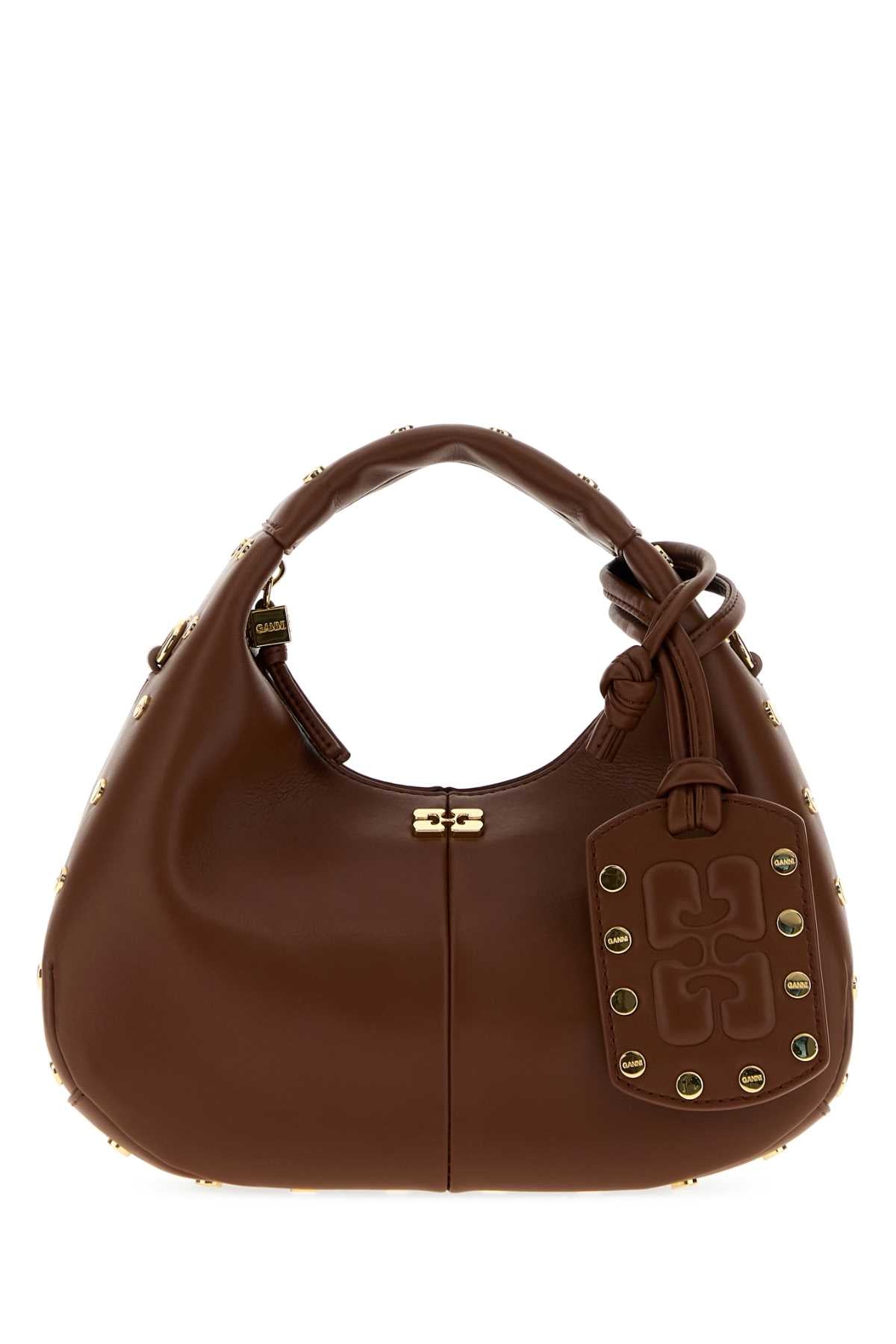 Ganni Studs Hobo Bag — Brown
