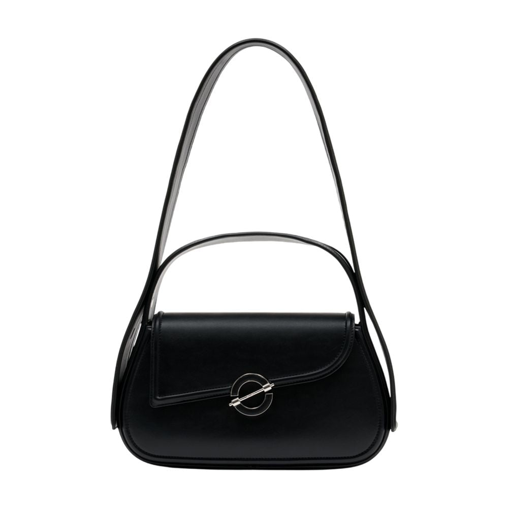 Samsøe Curved Calfskin Shoulder Bag — Black