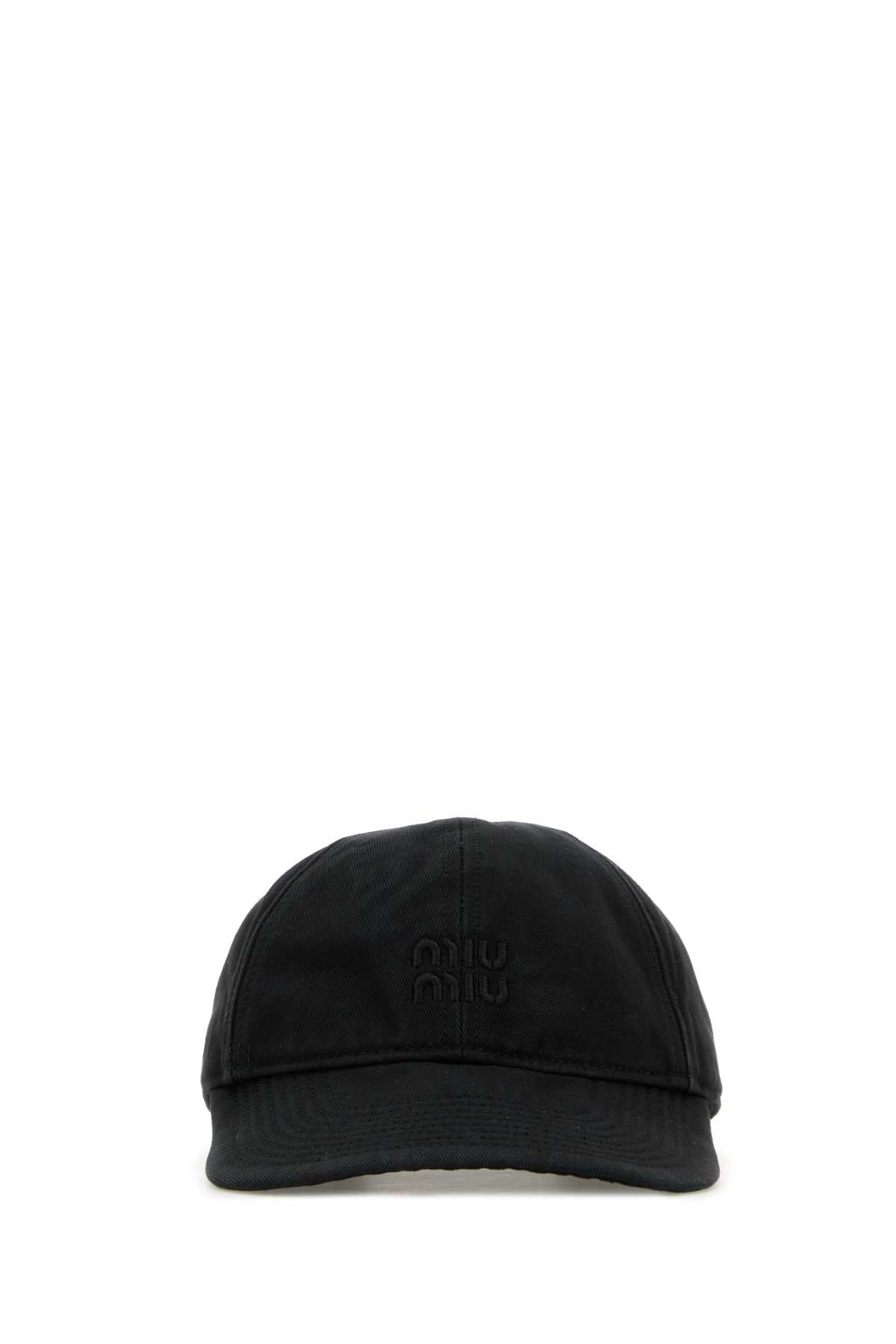 Miu Miu Hat Slate Cotton Baseball Cap — Black Exterior: Caps