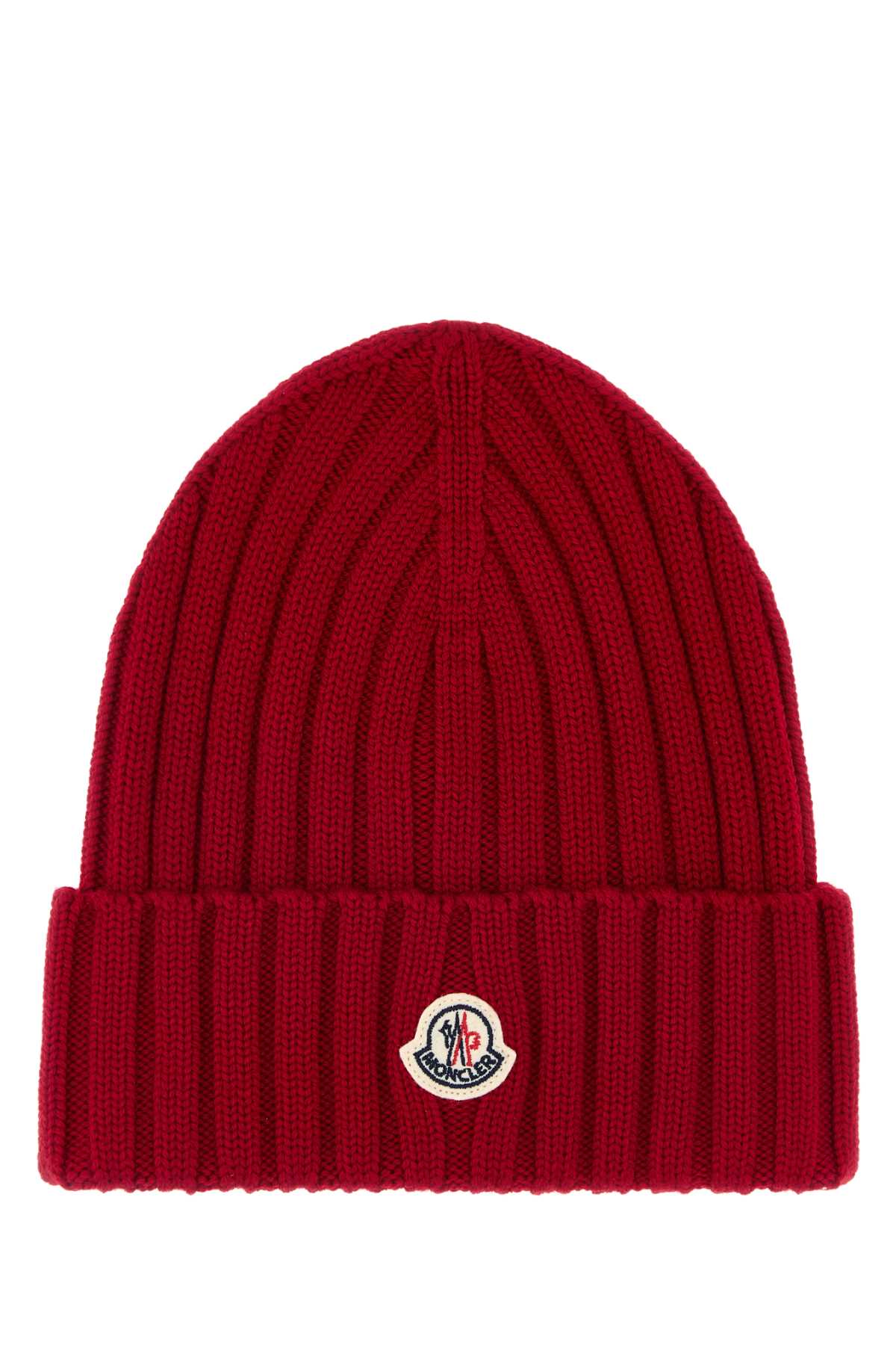 Moncler Hat Virgin Wool Ribbed Beanie — Red Exterior: Beanies