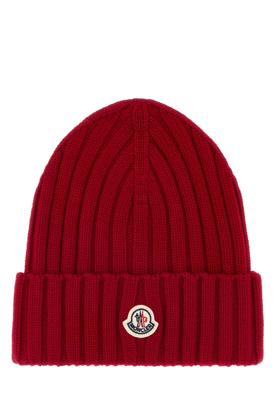 Moncler Hat Virgin Wool Ribbed Beanie — Red Exterior: Beanies