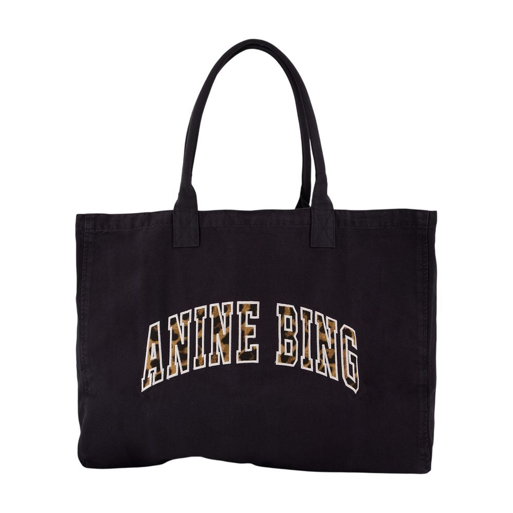 Anine Bing Logo-Embroidered Tote Bag — Black Cotton