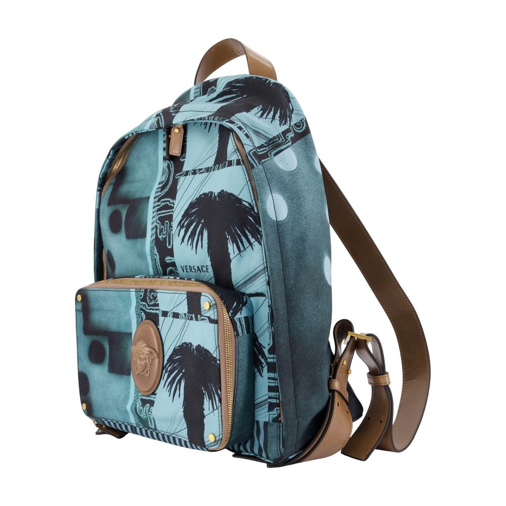 Versace Bird-Print Calfskin Backpack — Blue