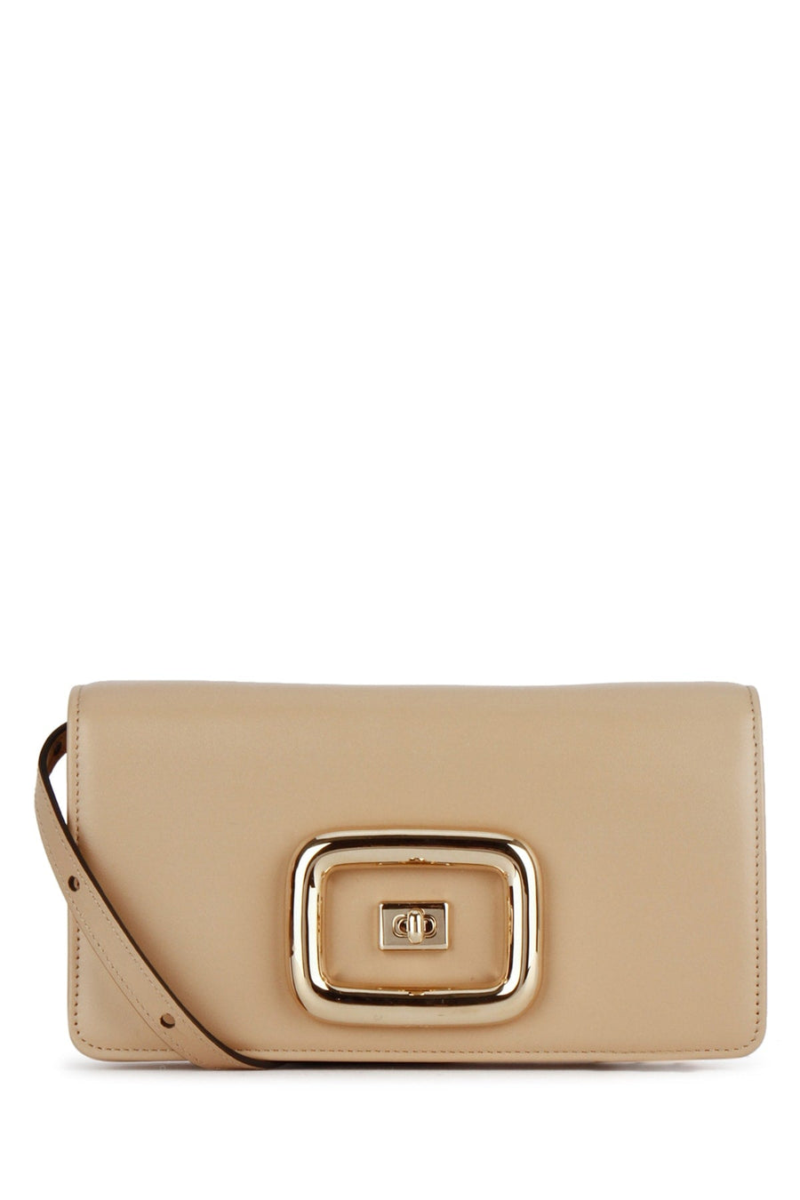 Roger Vivier Leather Turnlock Clutch — Beige
