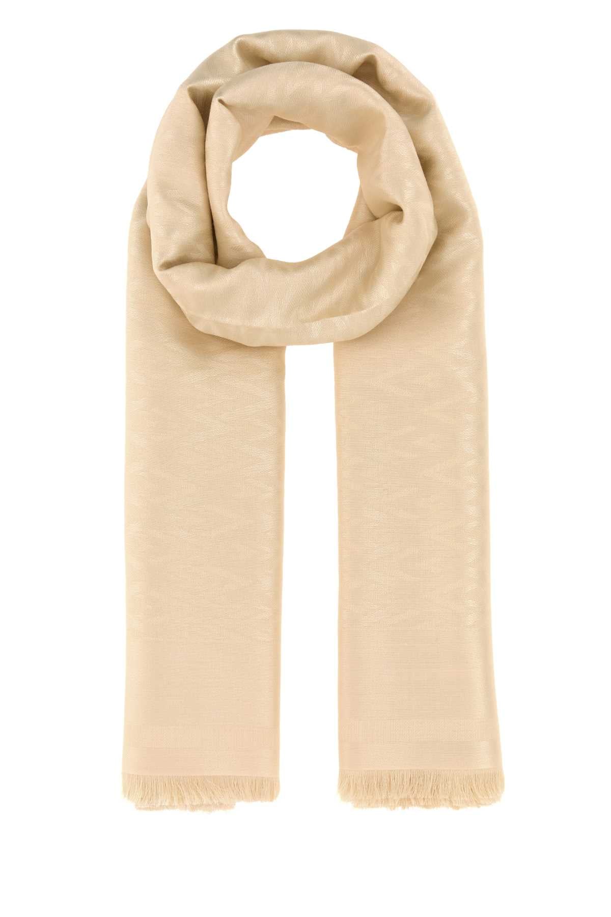 Valentino Garavani Silk-Wool Blend Scarf — Beige Exterior: Silk Wool Scarfs