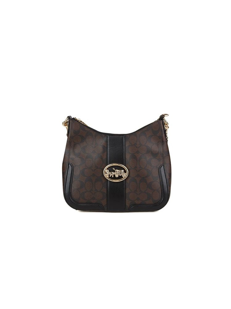 Coach Monogram Canvas Crossbody Bag — Brown Leather