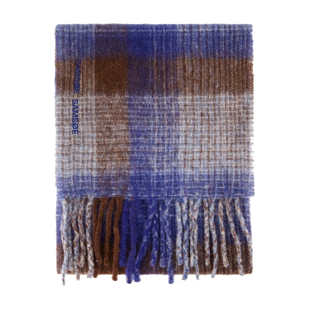 Samsøe Plaid Wool Scarf — Blue Scarfs