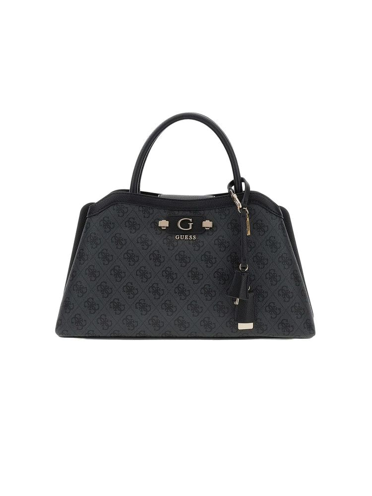 Guess Logo Jacquard Polyurethane Shoulder Bag — Black