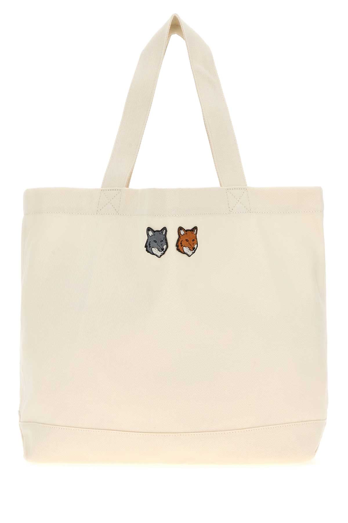 Maison Kitsune Head Tote Bag — Beige Exterior: Cotton