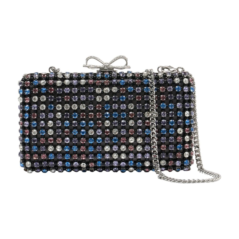 Self-Portrait Crystal-Embellished Clutch — Black Metal Hardware