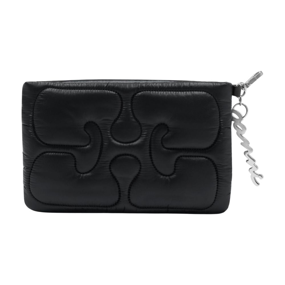 Ganni Quilted Leather Clutch — Black Synthetic Wallet