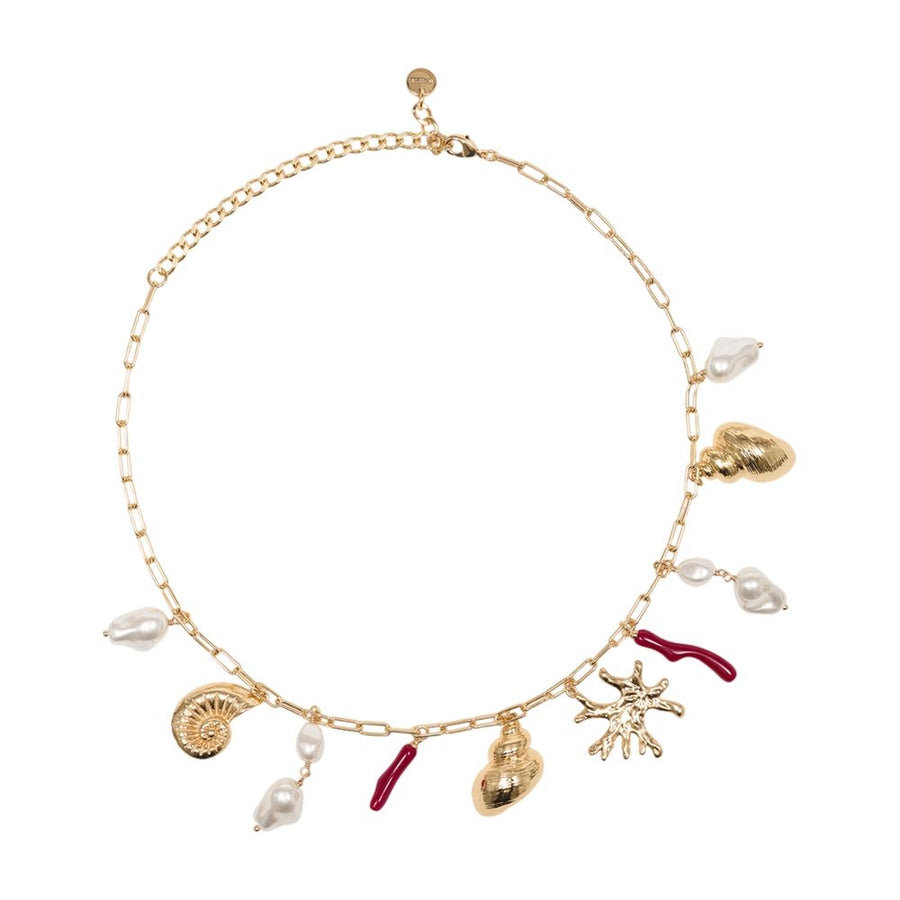 Self-Portrait Charm Pearl Necklace — Gold Metal Necklaces