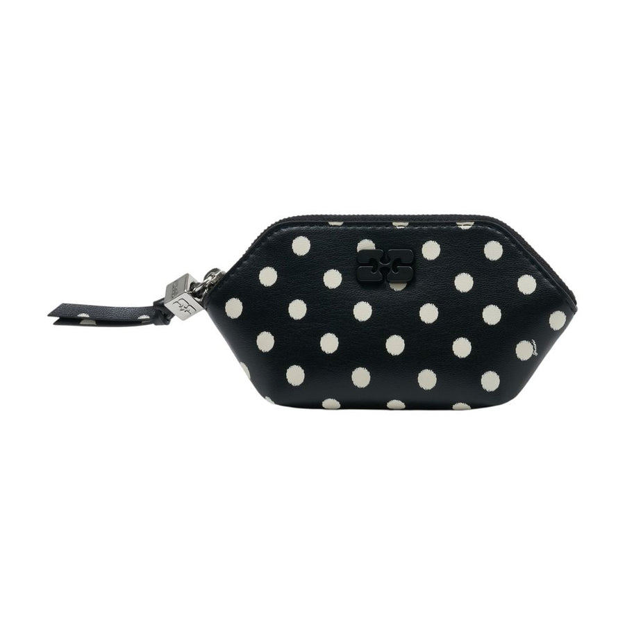 Ganni Polka-Dot Lambskin Coin Purse — Black Purses