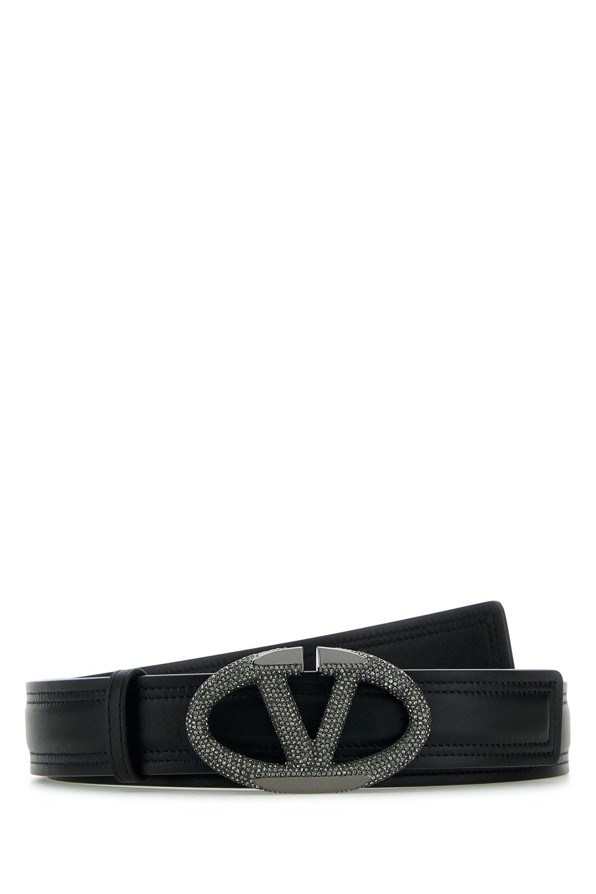 Valentino Garavani Crystal Buckle Belt — Black Calfleatherbostaurus