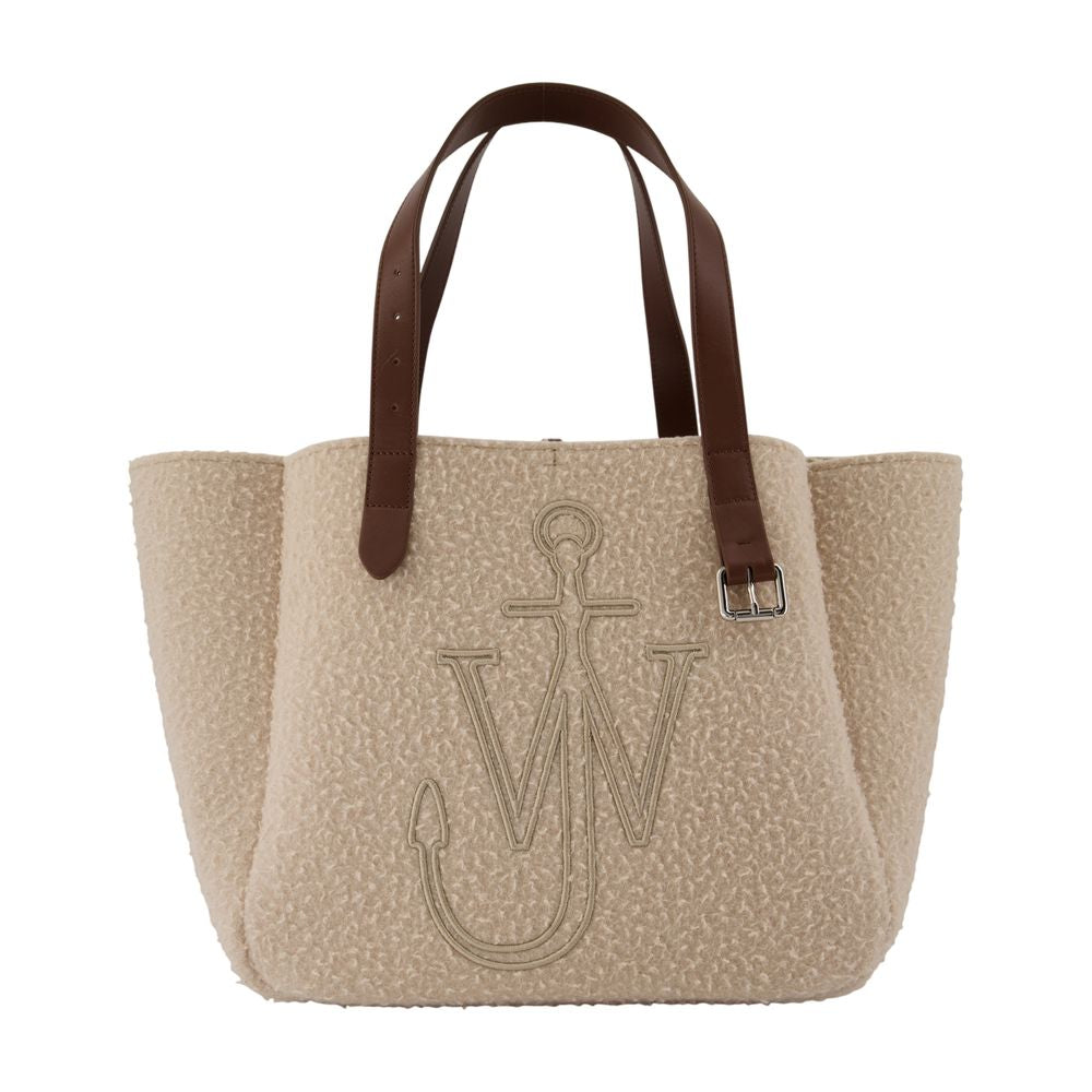 J.w. Anderson Wool Logo-Embroidered Tote Bag — Beige