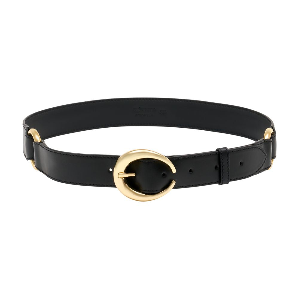 Rabanne Ring Buckle Leather Belt — Black Calfskin