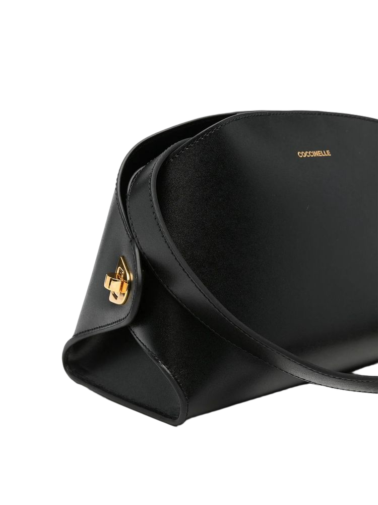 Coccinelle Calf Split Leather Shoulder Bag — Black
