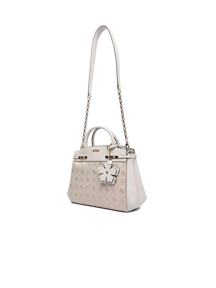 Guess Logo-Jacquard Polyester Top Handle Bag — White