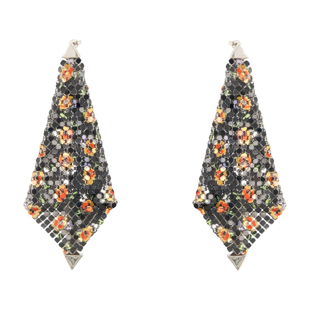Rabanne Metal Chain-Mesh Floral Earrings — Black