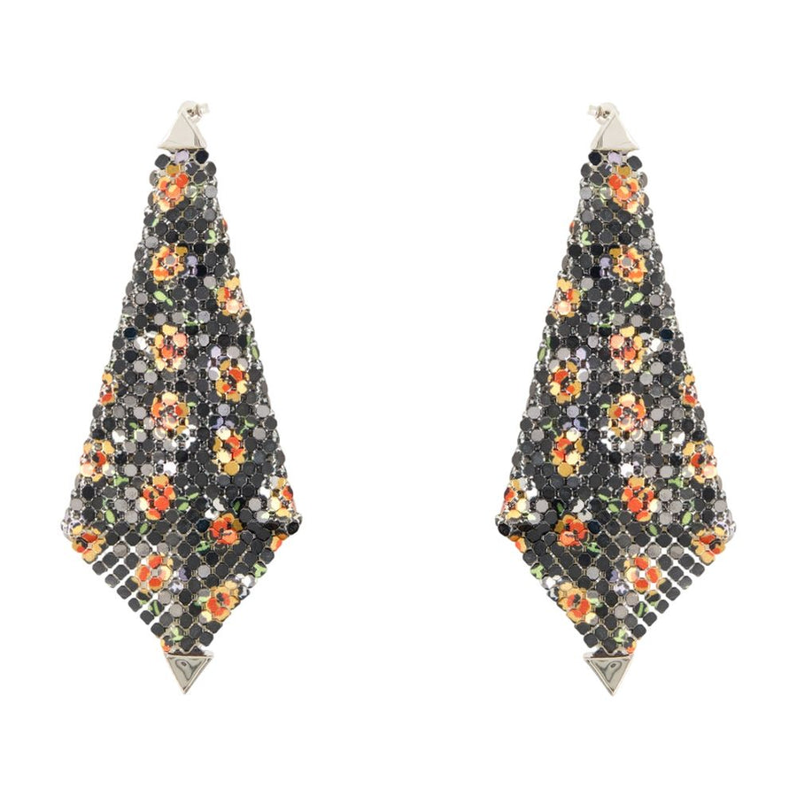 Rabanne Metal Chain-Mesh Floral Earrings — Black