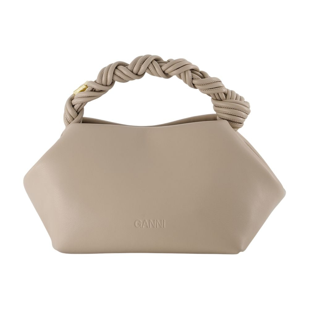 Ganni Twisted Knot Handle Shoulder Bag — Beige Synthetic