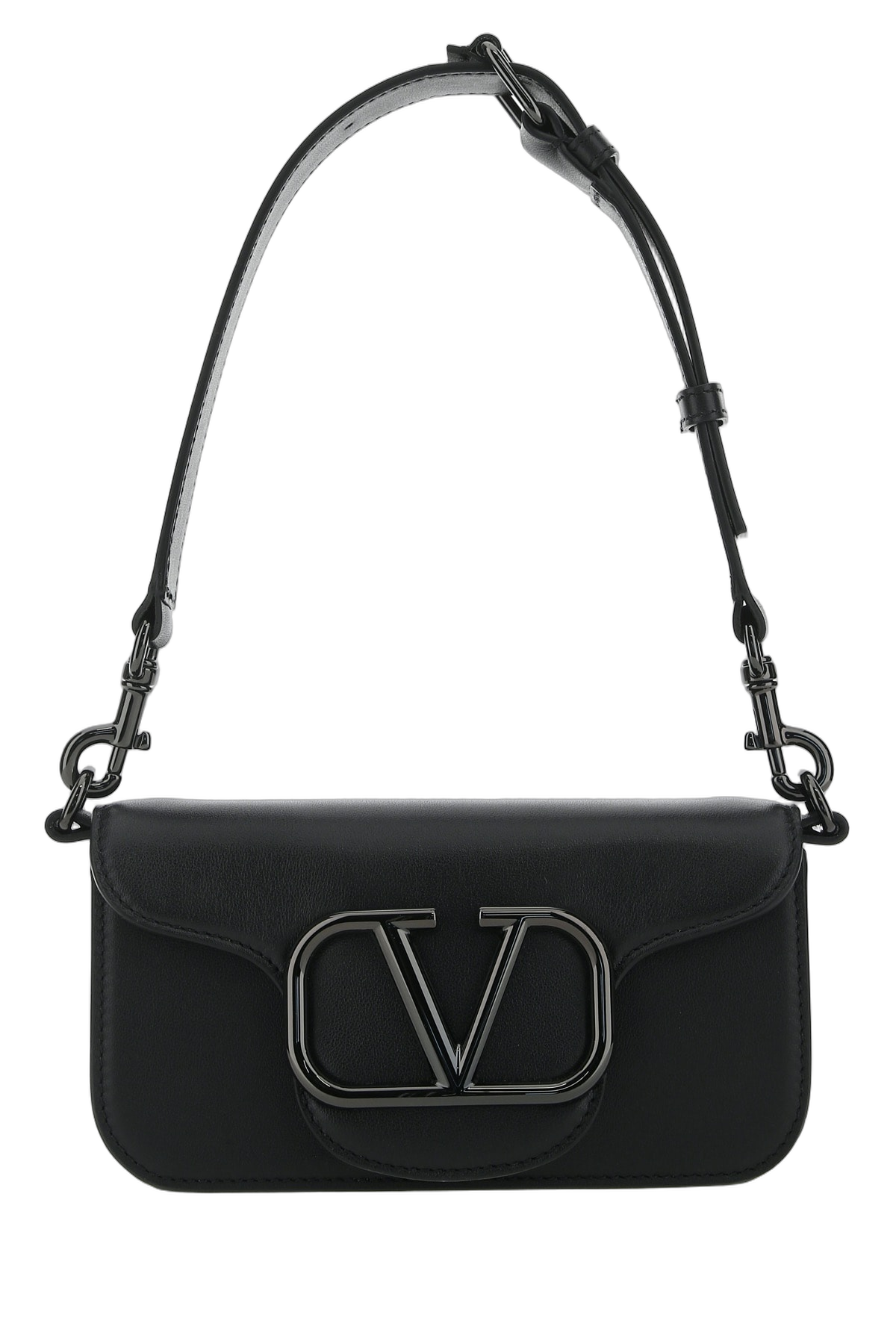 Valentino Garavani Vlogo Hardware Calf Leather Shoulder Bag — Black - Bos Taurus