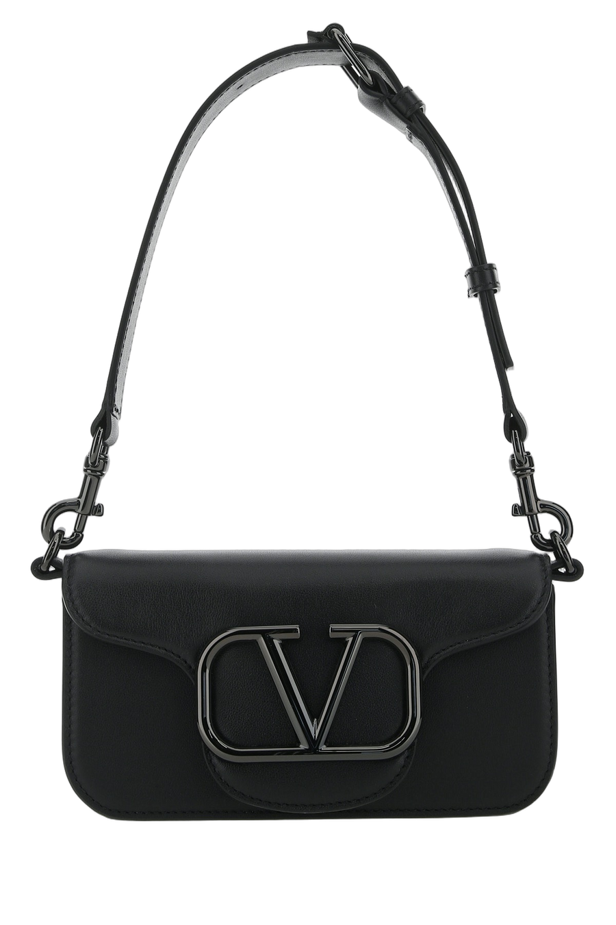Valentino Garavani Vlogo Hardware Calf Leather Shoulder Bag — Black - Bos Taurus