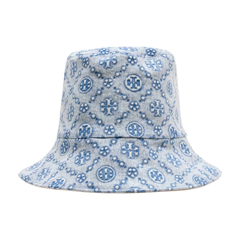 Tory Burch 167413-400 Logo-Print Cotton Bucket Hat — Blue