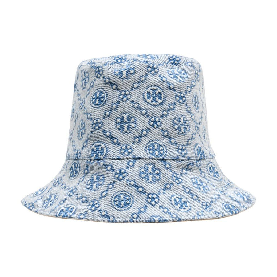 Tory Burch 167413-400 Logo-Print Cotton Bucket Hat — Blue