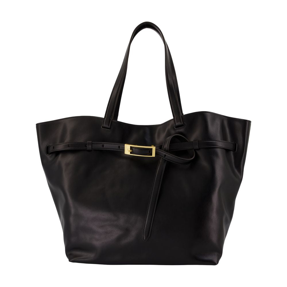 Anine Bing Elly Small Shopper Tote Bag — Black Calfskin