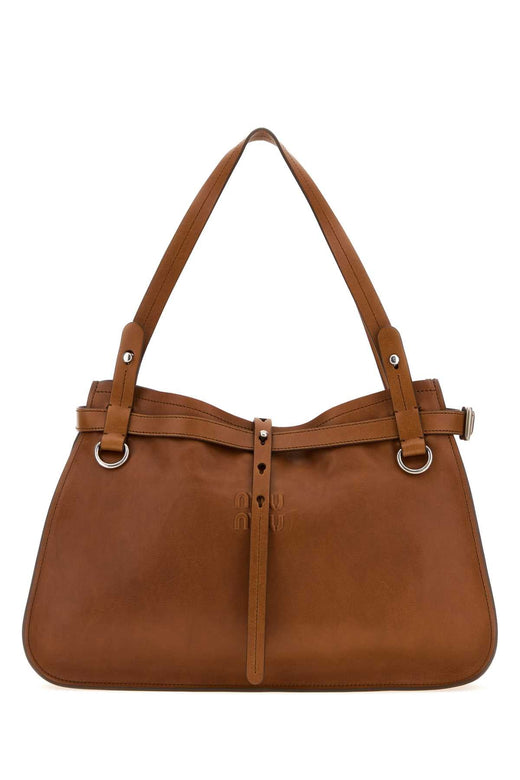 Miu Miu Vitello Leather Shoulder Bag — Cognac