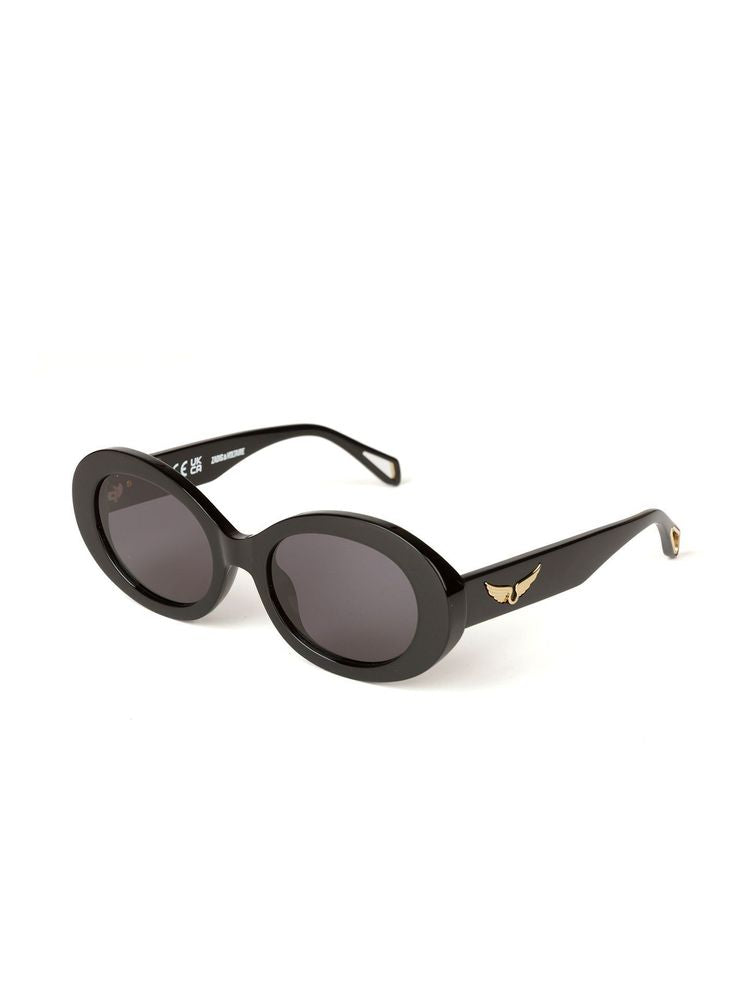 Zadig & Voltaire Szv460 Acetate Oval Sunglasses — Black