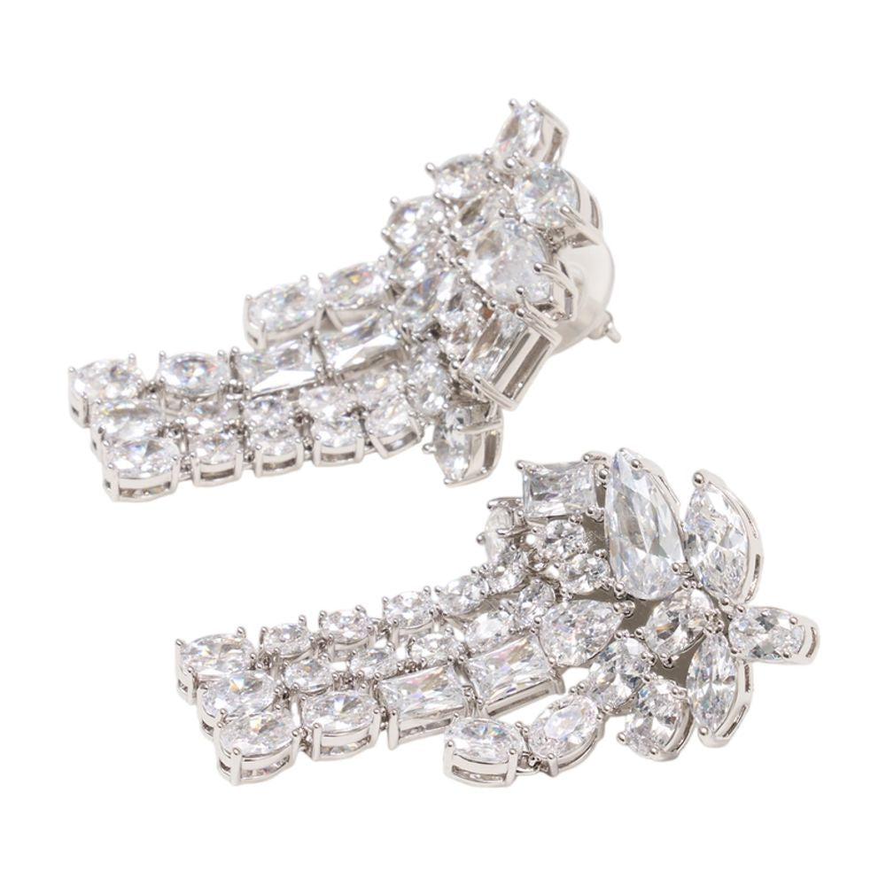 Self-Portrait Crystal Dangle Earrings — Silver Pearls
