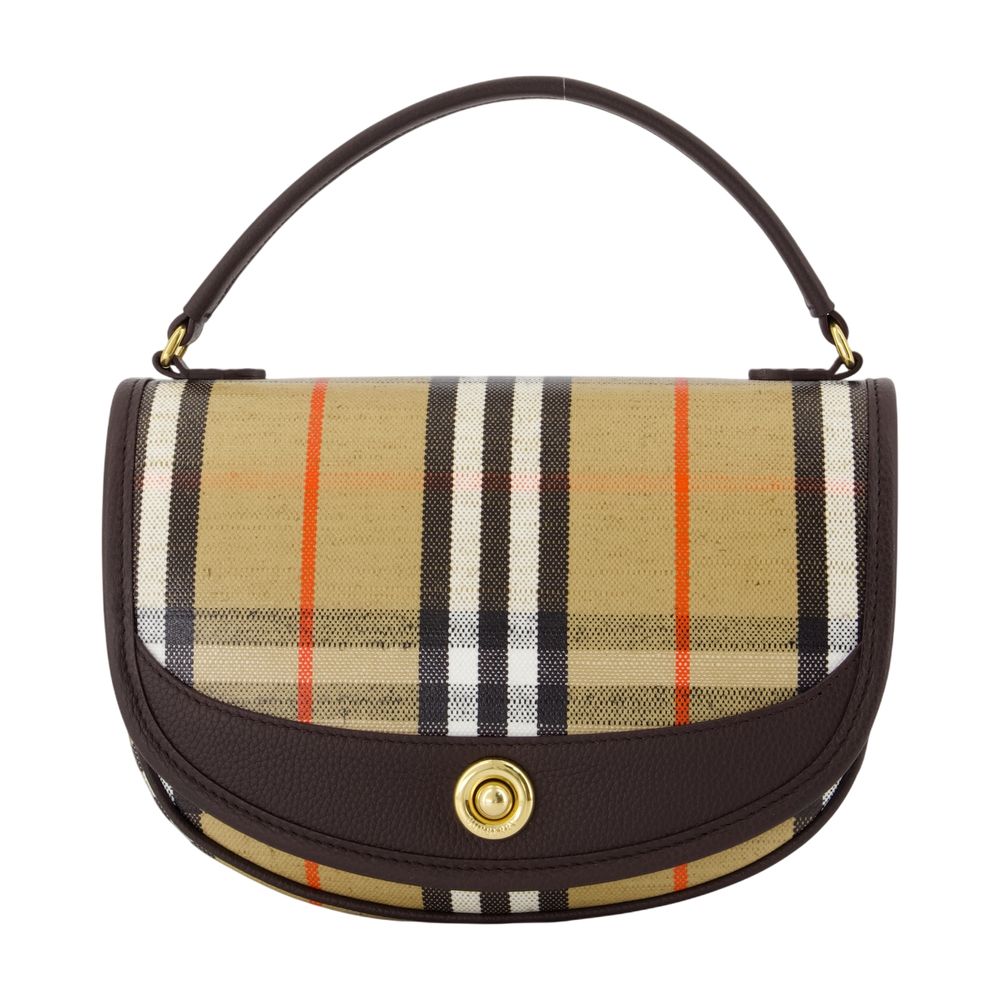 Burberry Plaid Canvas Top Handle Bag — Beige Cotton